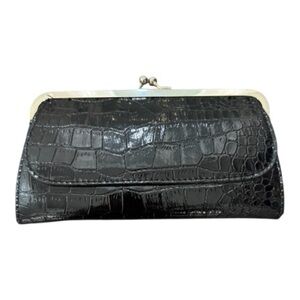 Black Faux Croc Wallet Clasp Frame | Accordion Card Slots | NWOT